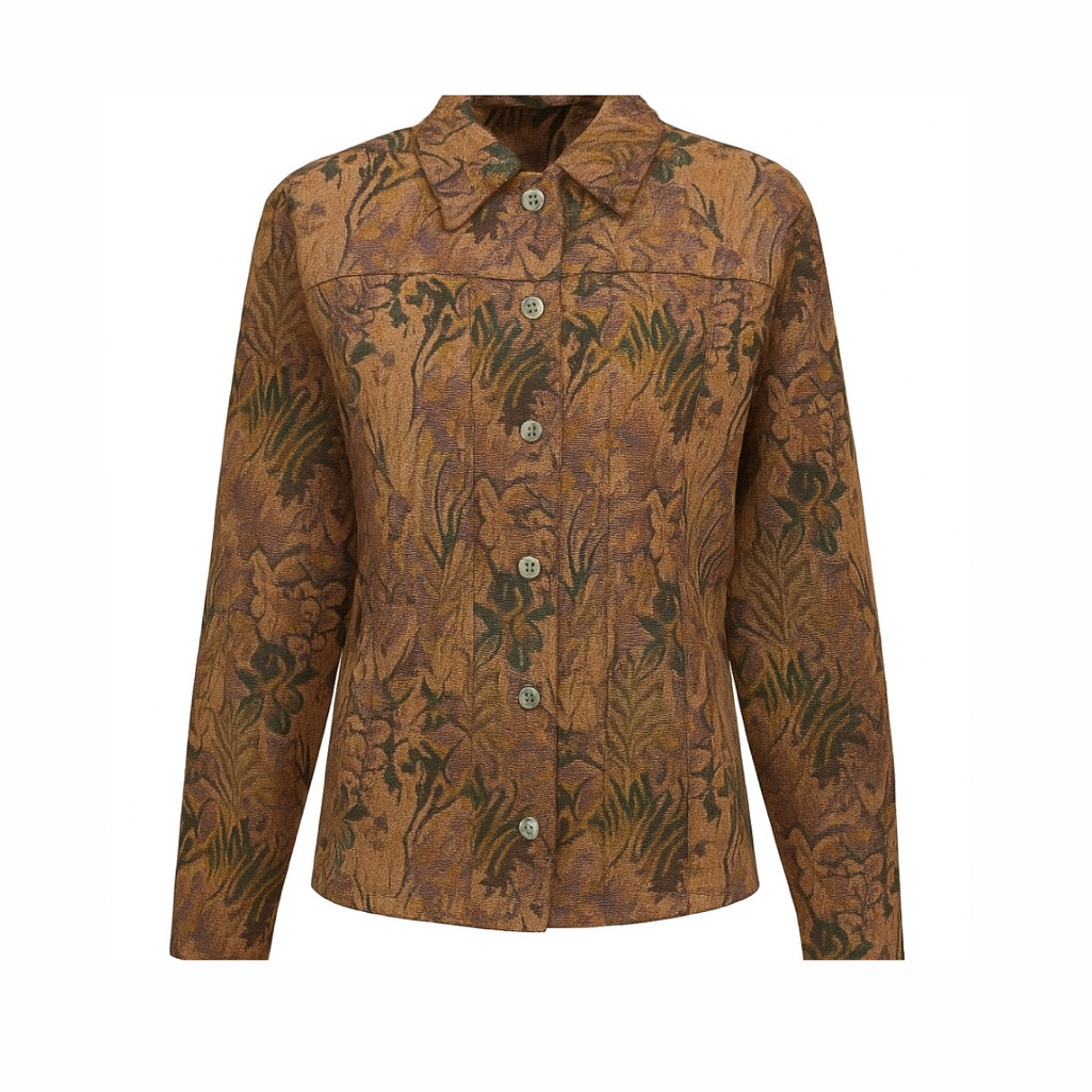 Tudor Court By Haband Vintage Woven Tapestry Floral Brocade Button Up Jacket